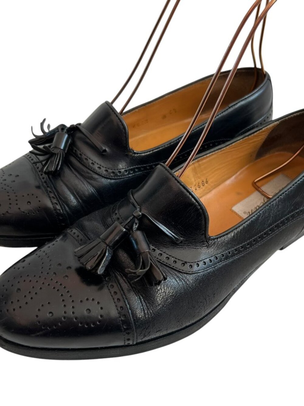 Mezlan loafers Havana black leather slip on shoes mens 8.5 tassel